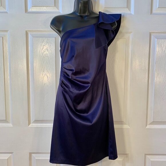 NAVY BLUE SATIN ONE SLEEVE SIZE 11 by TWEEZE ME - Picture 2 of 6